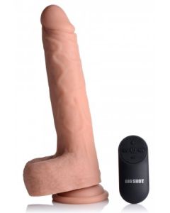 Vibrierender und stoßender XL-Dildo mit Saugnapf und Hoden - Beige