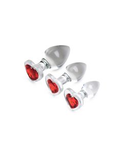 Red Heart Analplugset aus Glas mit Schmuckstein