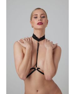 Riemchen-Harness Bralette mit Spitze Viola - Schwarz