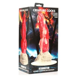 XR Brands - Resurrector Phoenix Spritzender Silikon-Dildo - Rot/Weiß