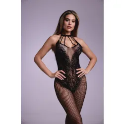 Gebloemde Catsuit met open kruis Amara - zwart