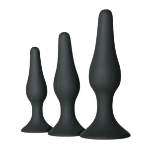 Anal Trainings-Kit mit 3 schwarzen Silikon-Buttplugs in unterschiedlichen Größen