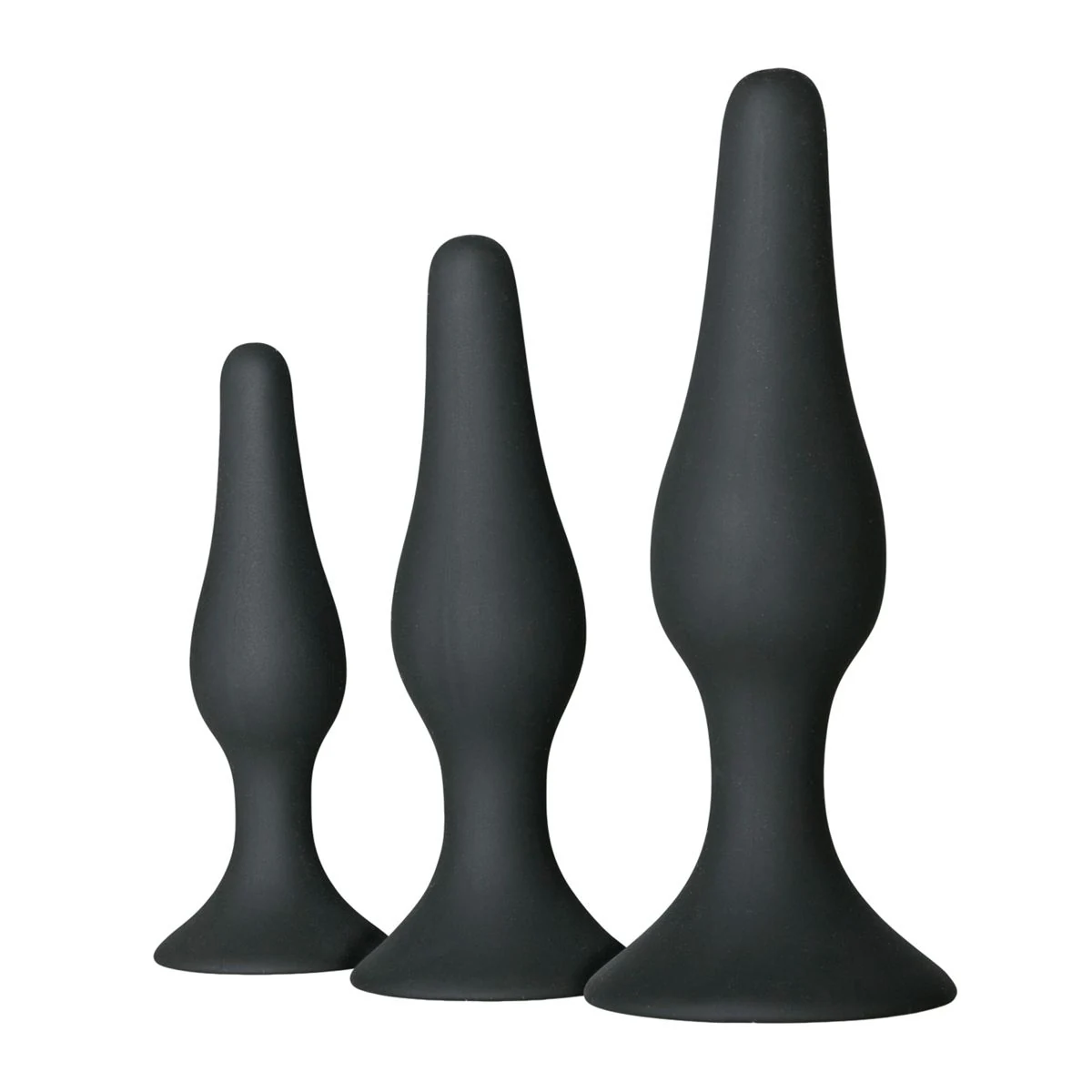 Anal Trainings-Kit mit 3 schwarzen Silikon-Buttplugs in unterschiedlichen Größen