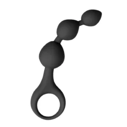 Schwarzer Analdildo Silikon in Kugelform mit drei Perlen und Zugring, 15,5 cm