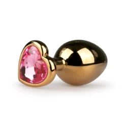 Goldener Analplug aus Metall mit Herzkristall und schmalem Hals