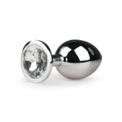 Analplug aus Metall in Silber mit großem Kristall und konisch zulaufender Spitze