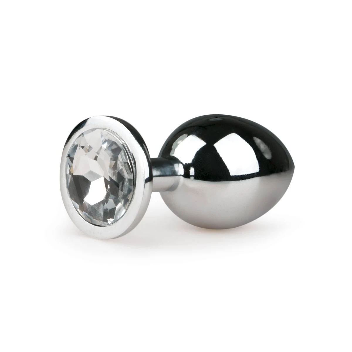 Analplug aus Metall in Silber mit großem Kristall und konisch zulaufender Spitze