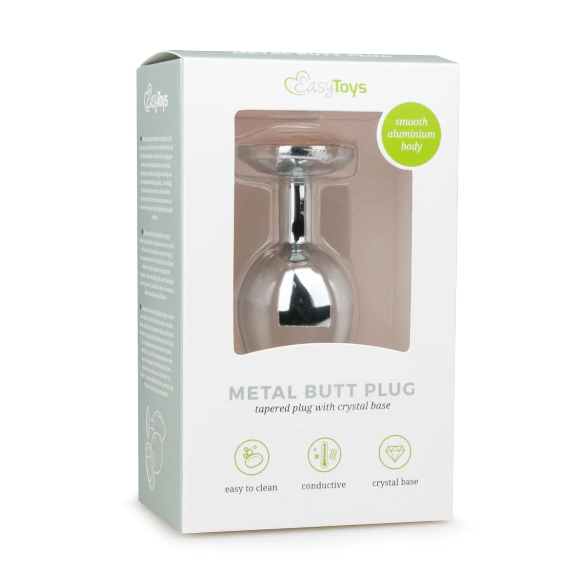 Butt Plug aus Metall Größe M mit schlankem Hals, flacher Unterseite und Kristall