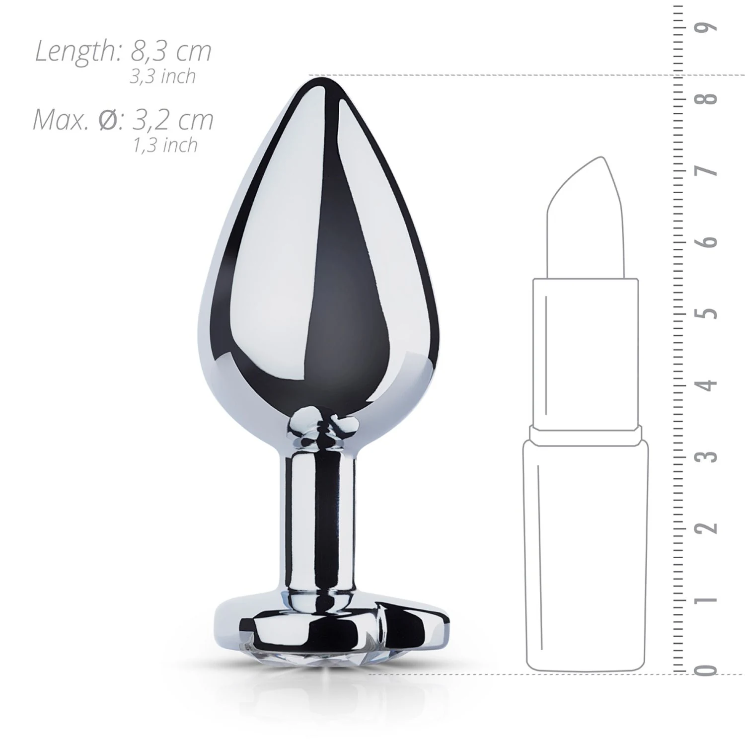 Analplug in Silber mit herzförmigem Glas am Unterteil