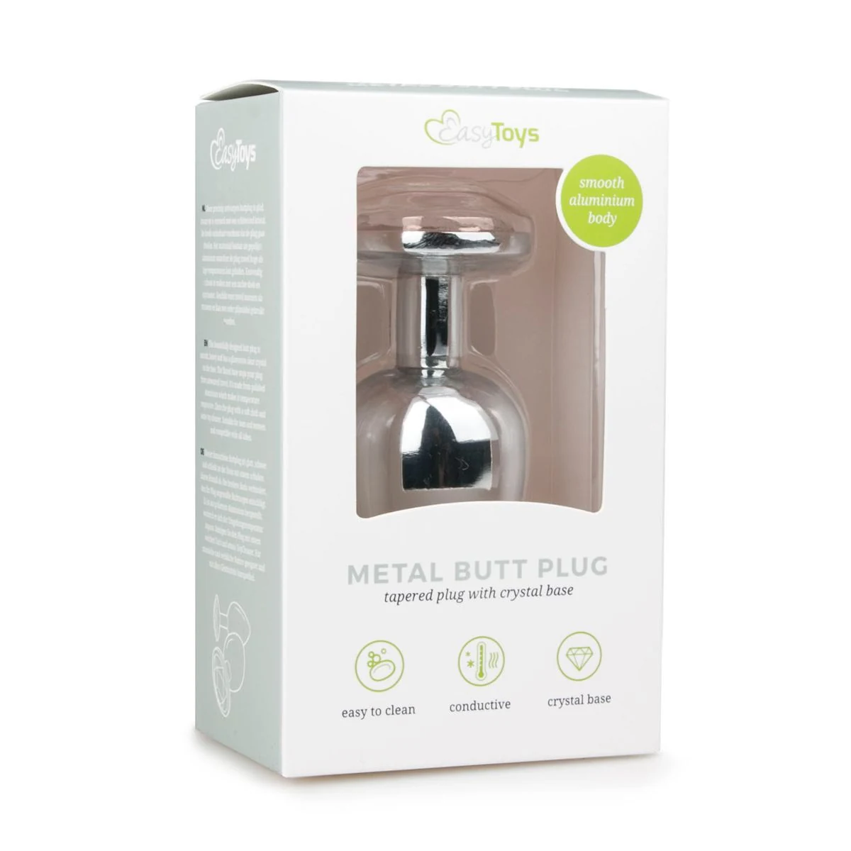 Butt Plug aus Metall in Silber mit schmalem Hals und rundem Zierstein