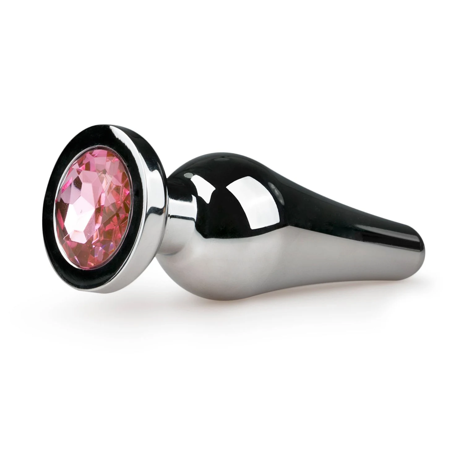 Analplug aus Metall mit rosa Kristall und flacher Unterseite