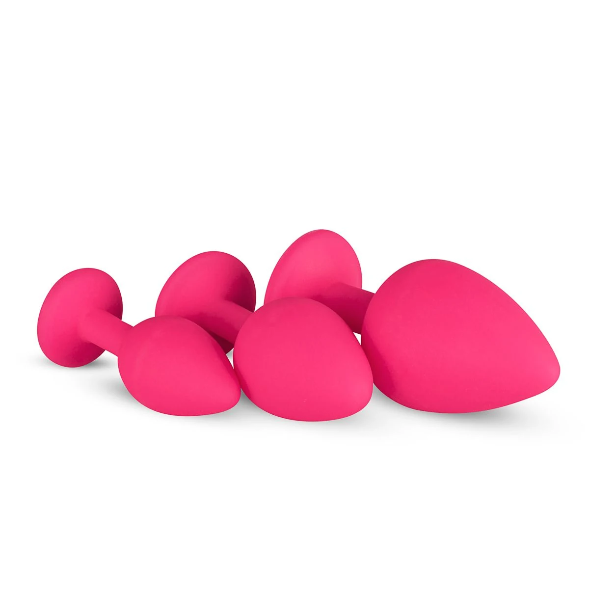 Drei rosa Analplugs aus weichem Silikon mit flacher Basis und Strassstein