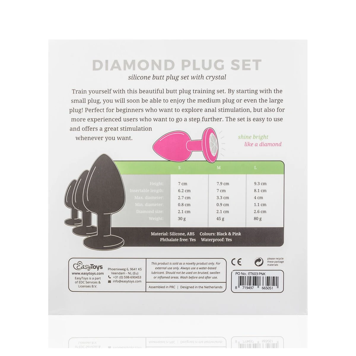 Drei Analplugs für Anus-Stimulation in abgestuften Größen und rosa Farbe