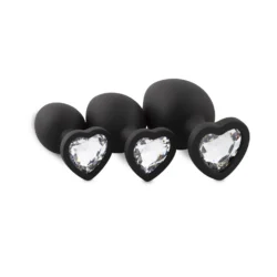 3-teiliges Analplug Set aus schwarzem Silikon mit Diamant-Herz