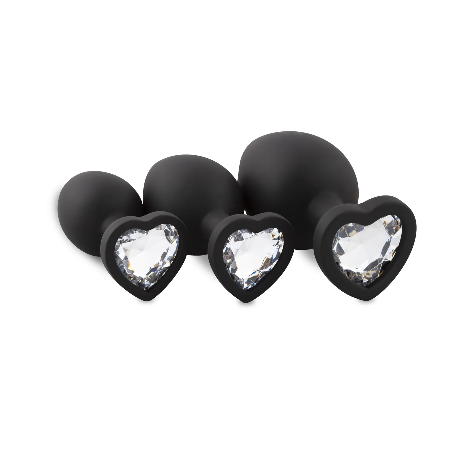 3-teiliges Analplug Set aus schwarzem Silikon mit Diamant-Herz