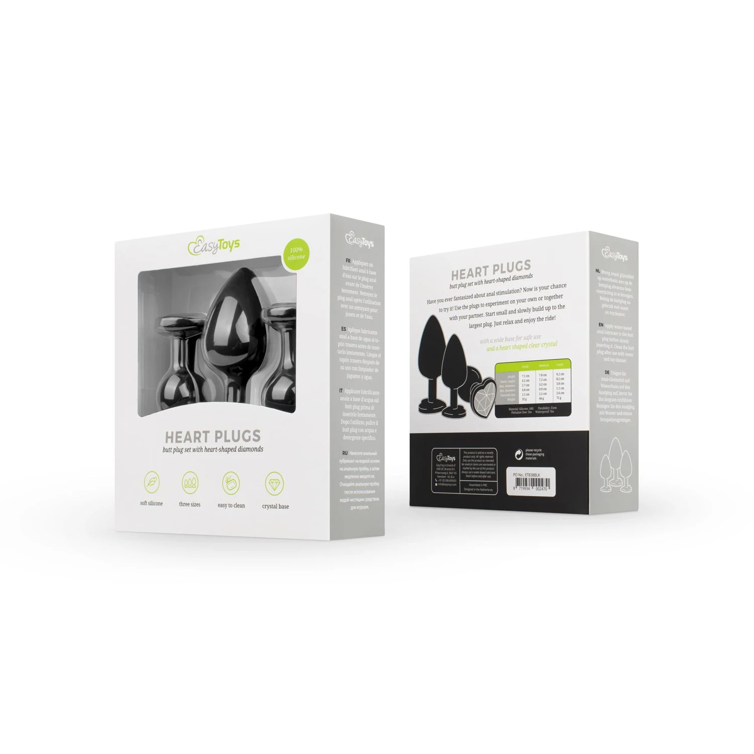 Unisex Analplug Set in Schwarz mit großen Strasssteinen an der Basis