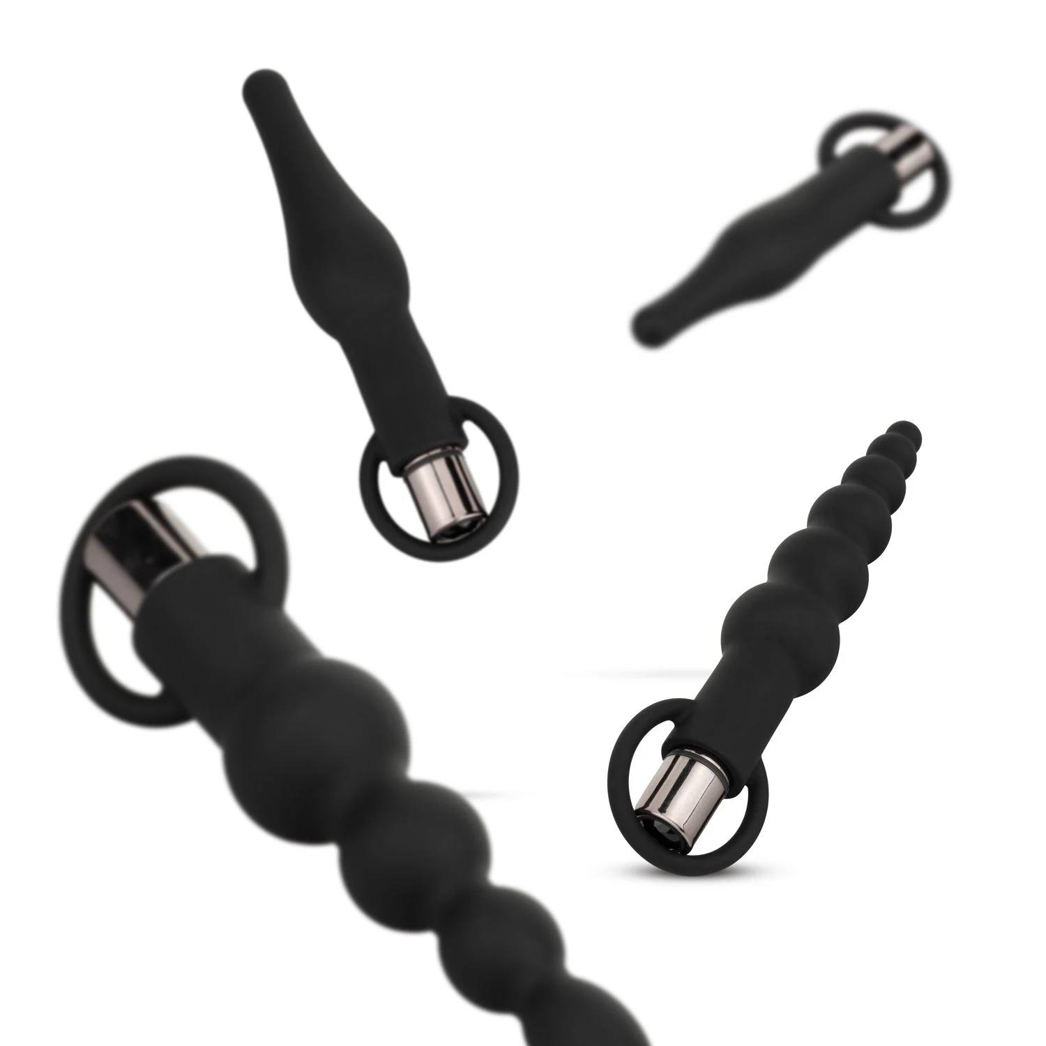 Klassische schwarze Analplugs in zwei Größen mit Rückholöse