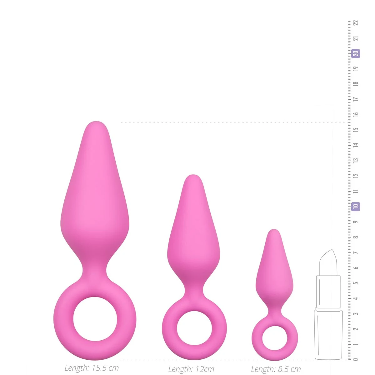 Silikon-Analplugs in Rosa mit Zugring, Länge 85 mm und Durchmesser bis 38 mm