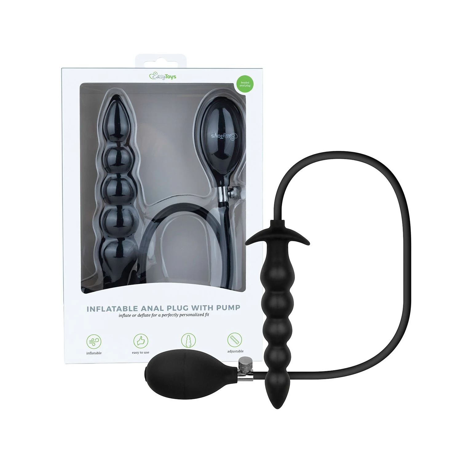 Wasserfester schwarzer Analplug aus ABS, PVC und Silikon mit Pumpfunktion