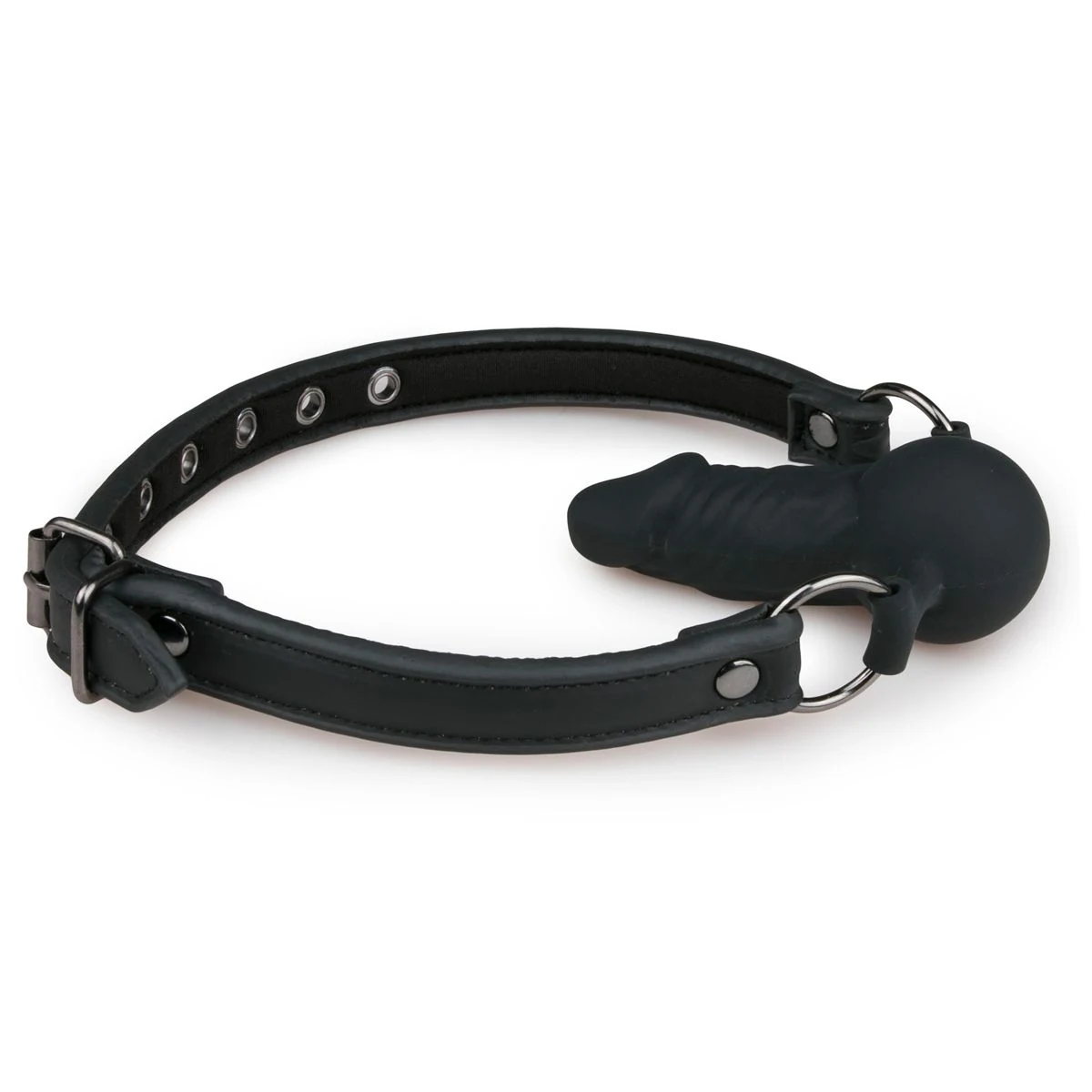 Toys Fetish Mundknebel aus Silikon, Metall und Spaltleder in Schwarz