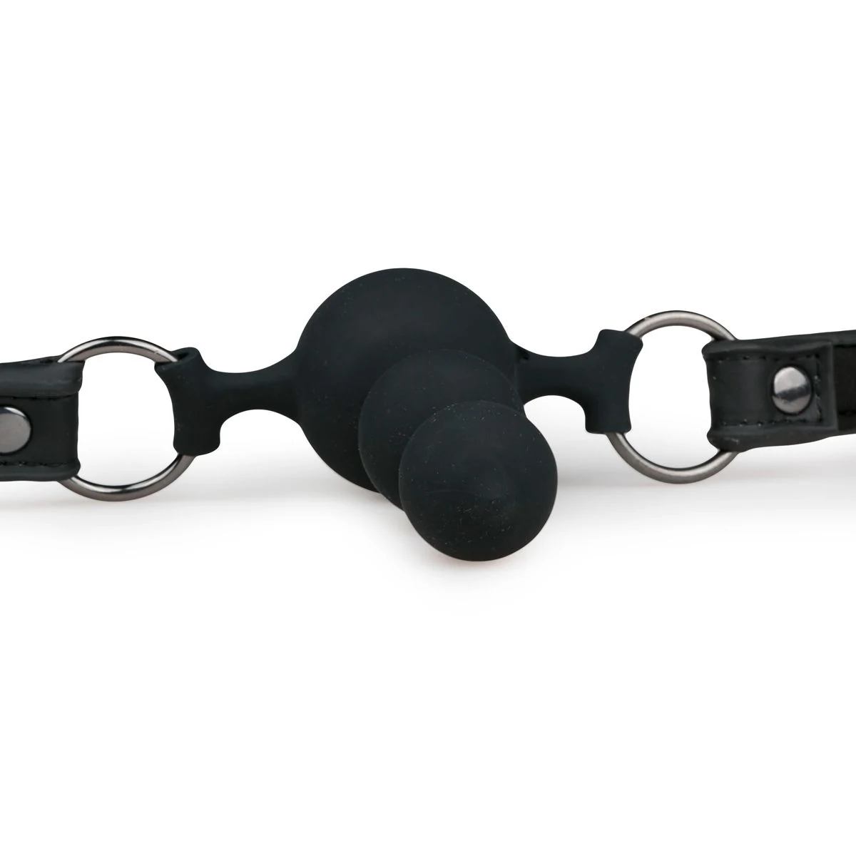Schwarzer BDSM-Knebel unisex mit Silikonkugeln und passgenauem Riemen