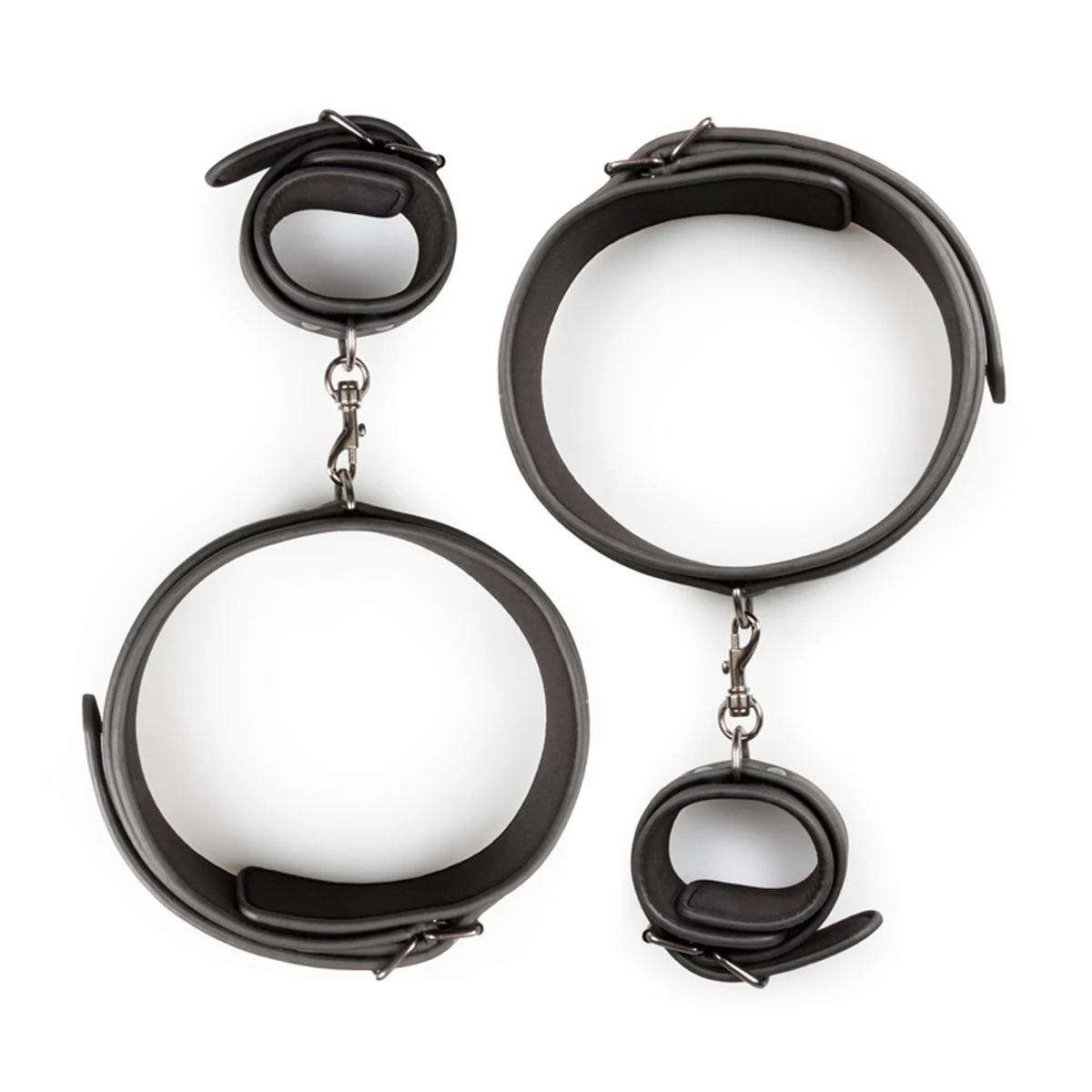 Toys Fetish Thigh und Wrist Cuff Set in Schwarz aus PU-Leder und Metall
