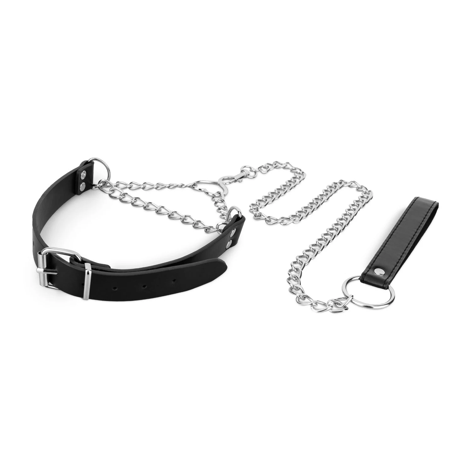 Stilvolles BDSM Halsband mit Kette und herzförmigem Ring in Silber