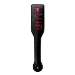 Schwarze BDSM Lederklatsche Bitch von Toys Fetish Collection mit grifffestem, steifem Griff