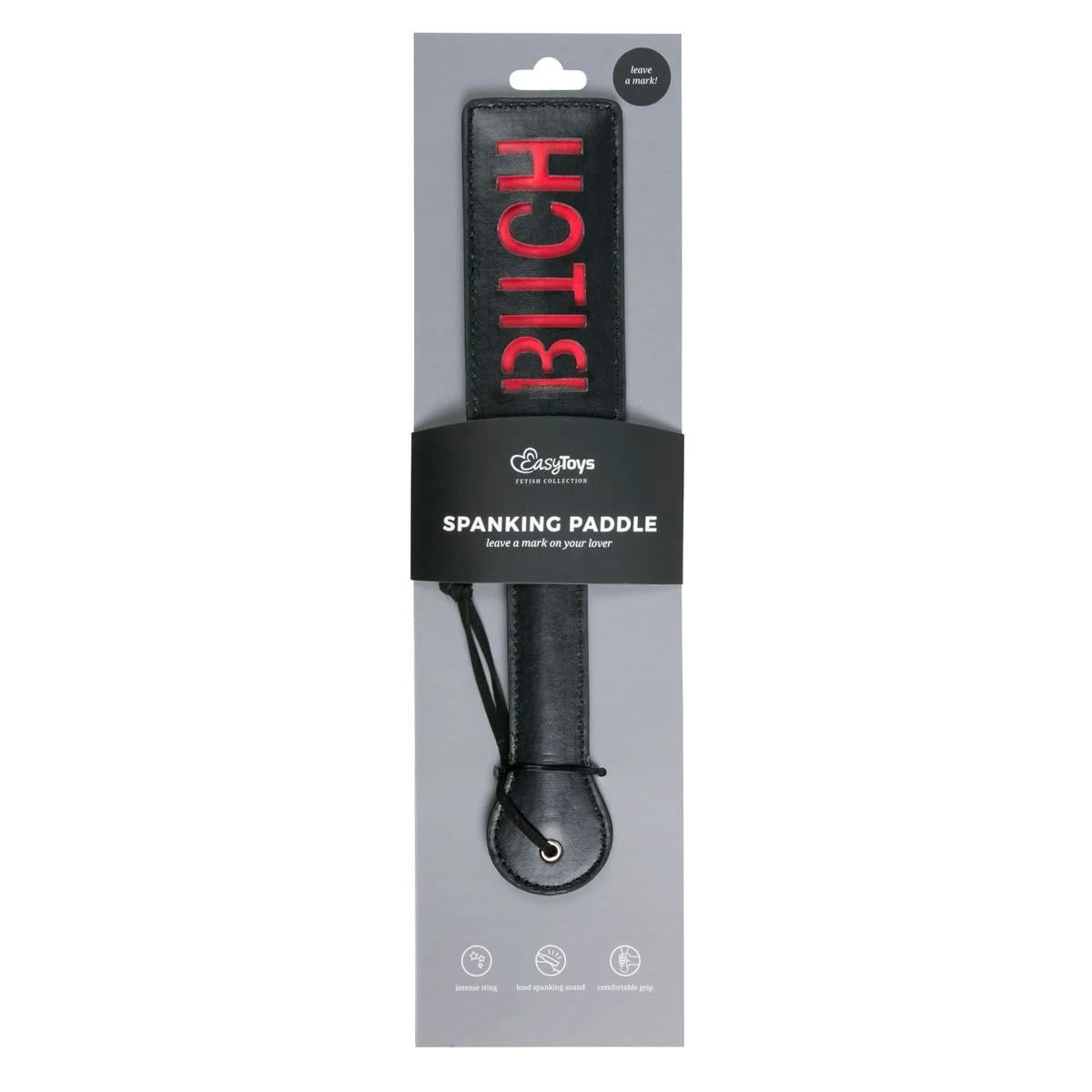 Toys Fetish schwarze Klatsche aus PU-Leder mit roter Bitch-Inschrift für Spanking-Sessions