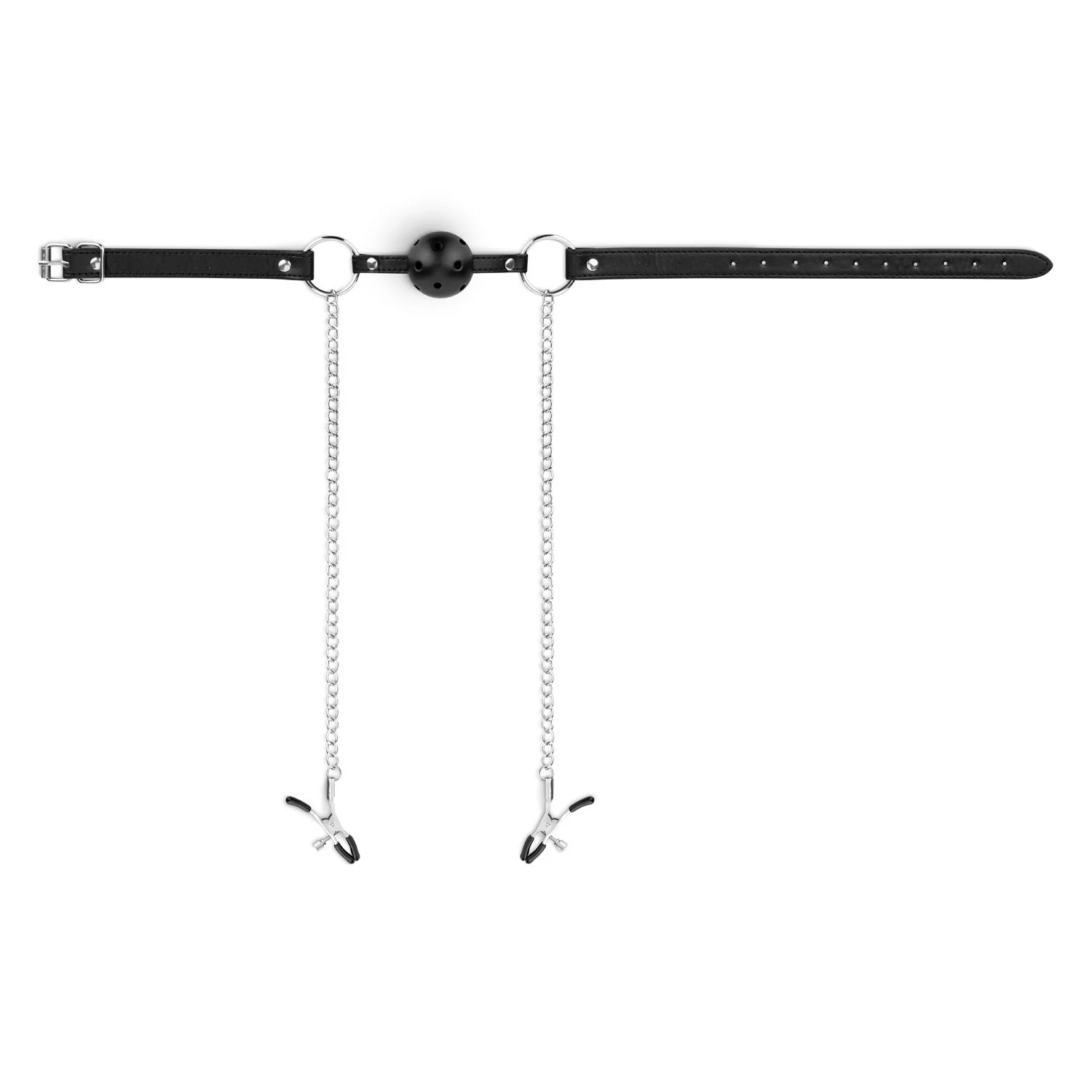 Silbernes BDSM Set mit Ball-Gag und Klemmen von Bedroom Fantasies
