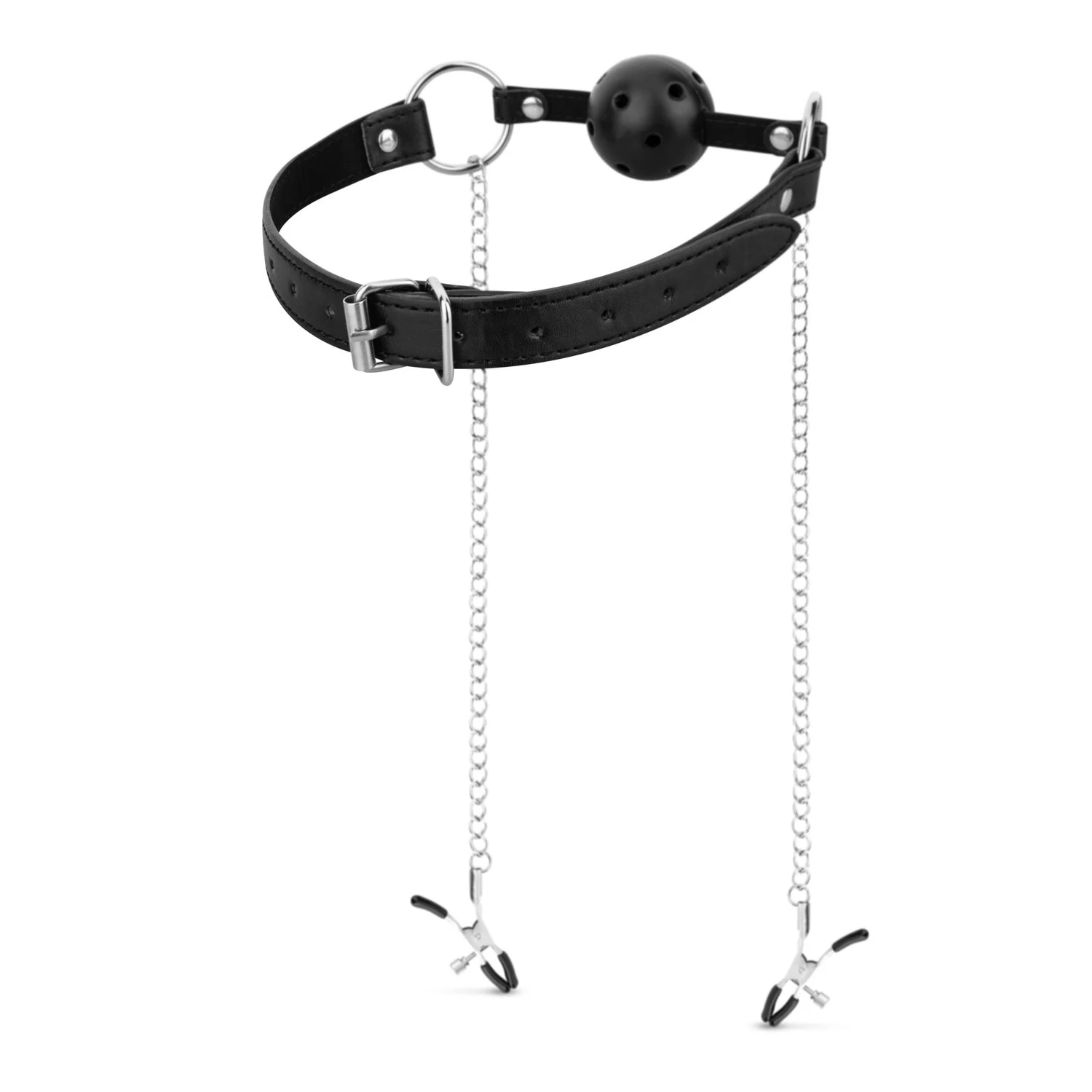 BDSM Zubehör Set mit verstellbaren Brustwarzenklemmen und Ball-Gag