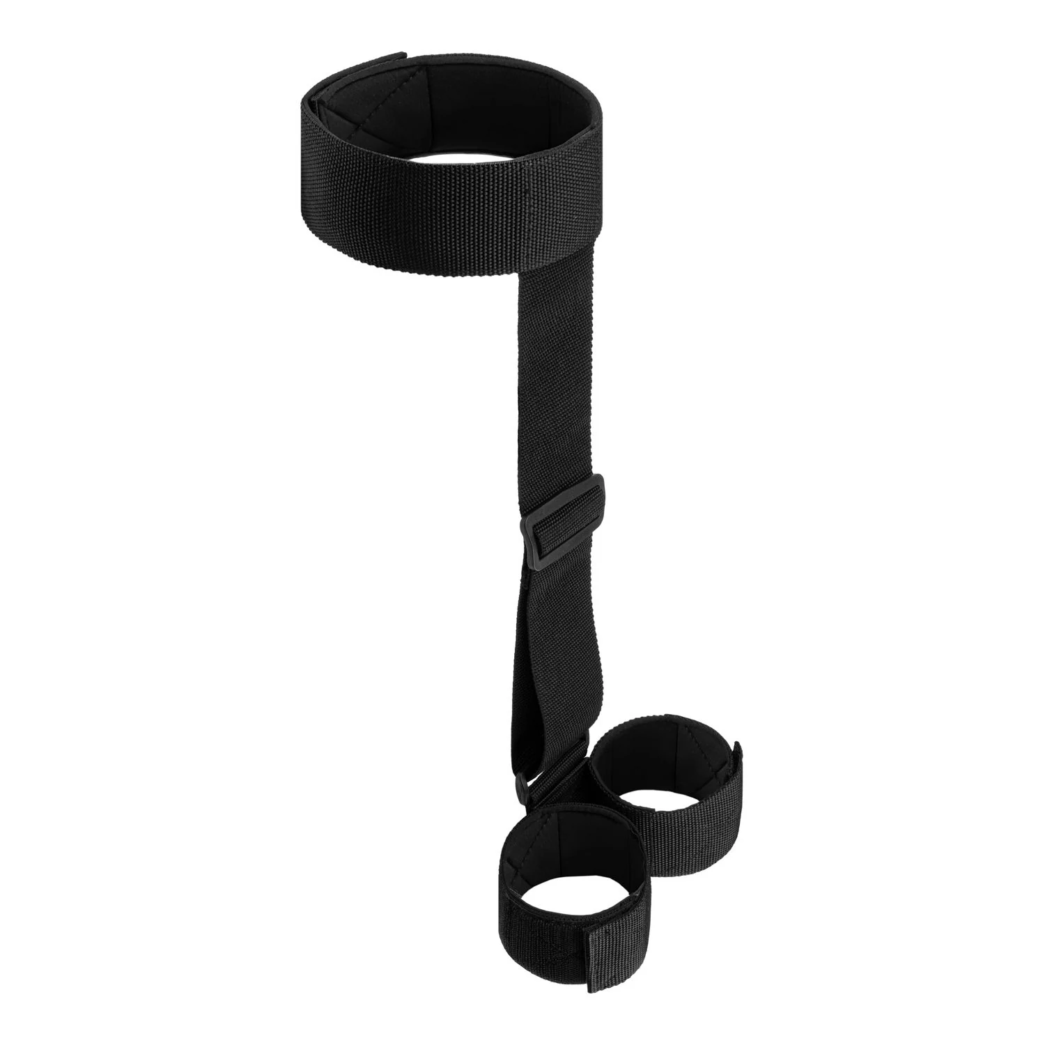 Schwarze Soft Straps Arm- und Halsfesseln mit Halsband und Handgelenkbändern