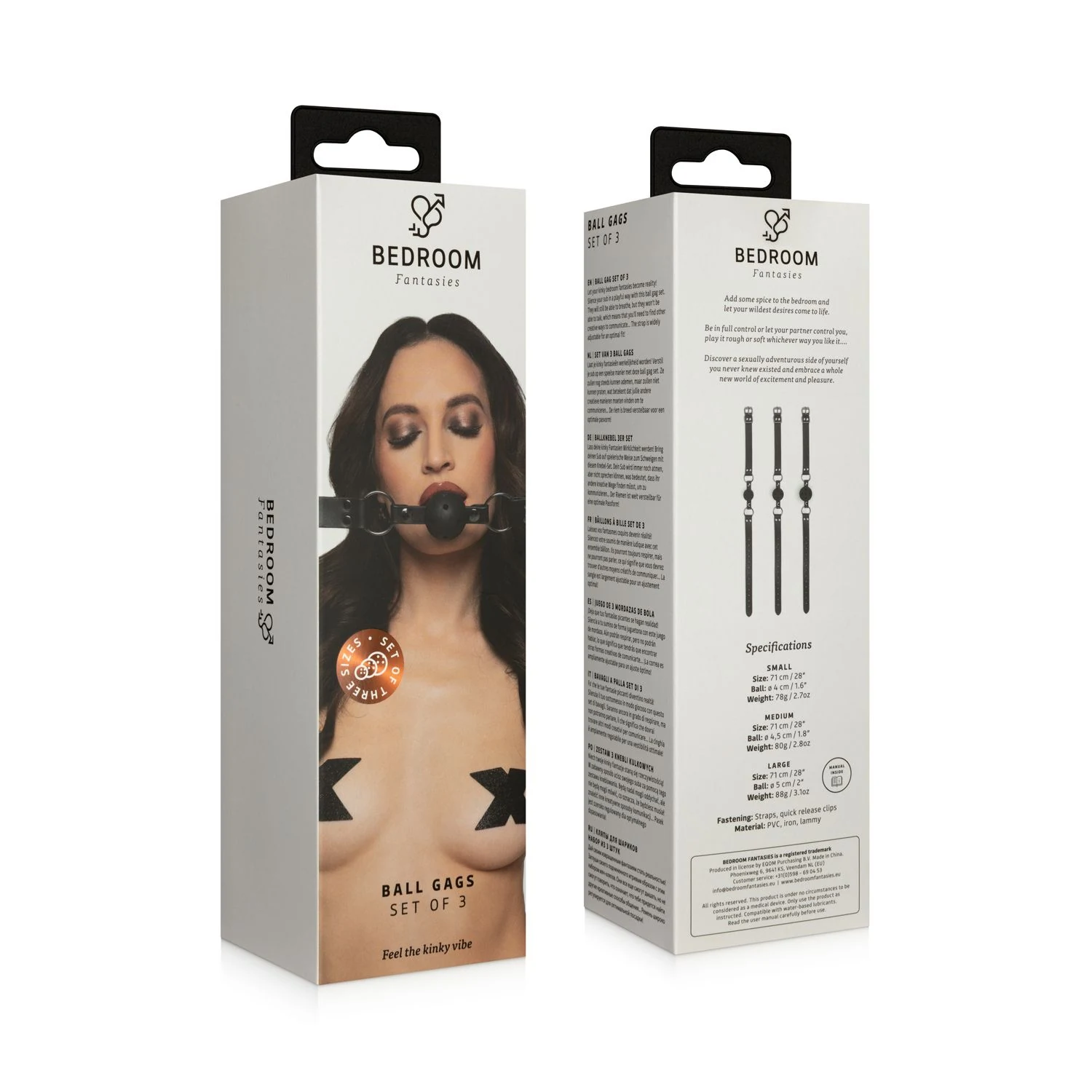Unisex Mundknebel-Set von Bedroom Fantasies mit drei schwarzen Ball Gags