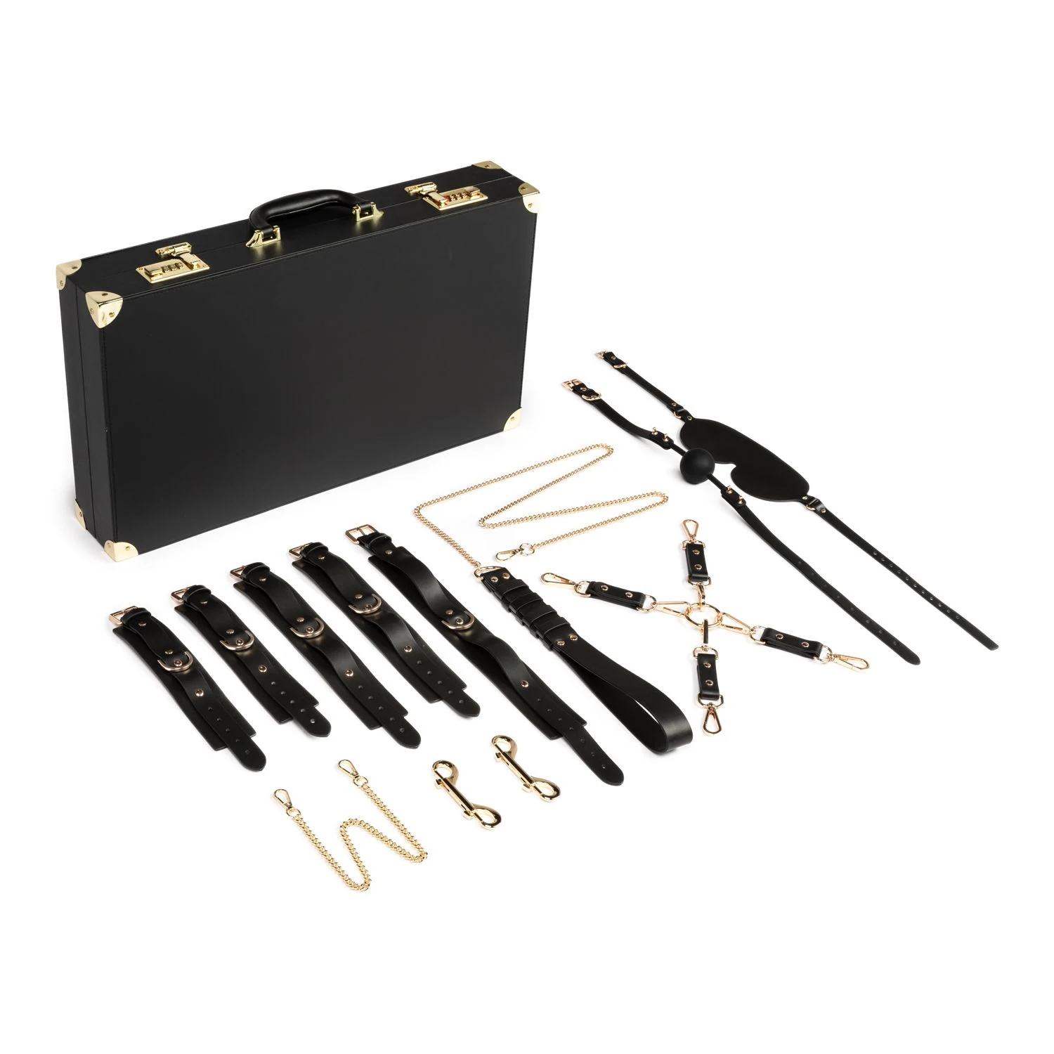 Bondage-Set mit Handschellen, Fußfesseln, Halsband und Leine