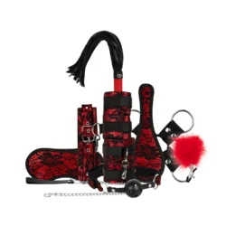 Bedroom Fantasies Bondage Set rot 8-teilig im Lace & Leather Look