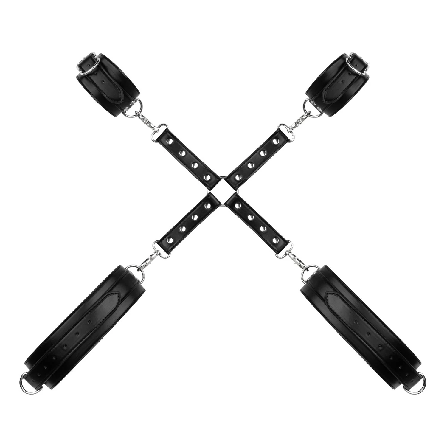 Schwarzes Hogtie Set mit verstellbaren Fesseln und Metall-Verbindungsring