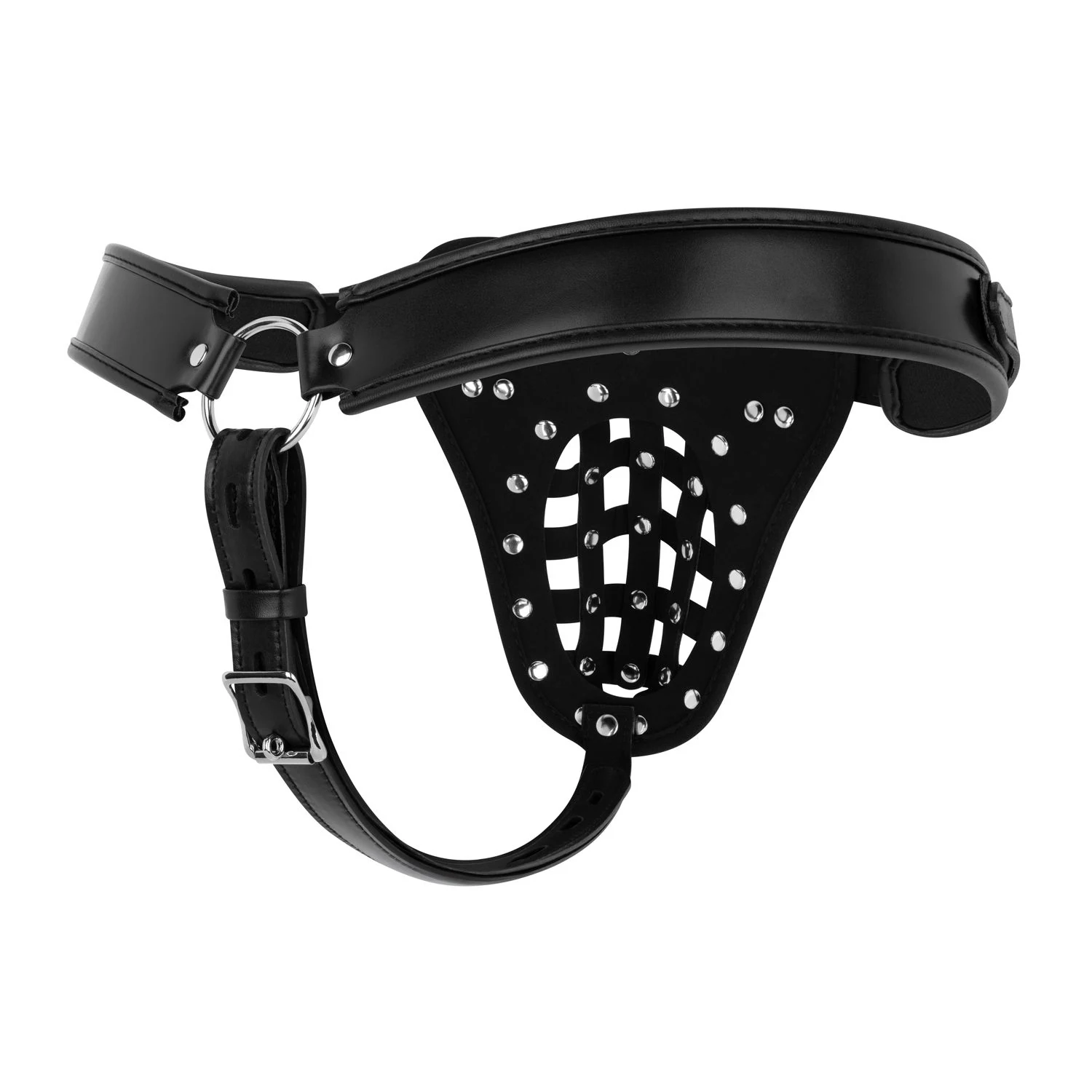 Schwarzes Harness mit stabiler Vorderseite und flexiblem Riemendesign