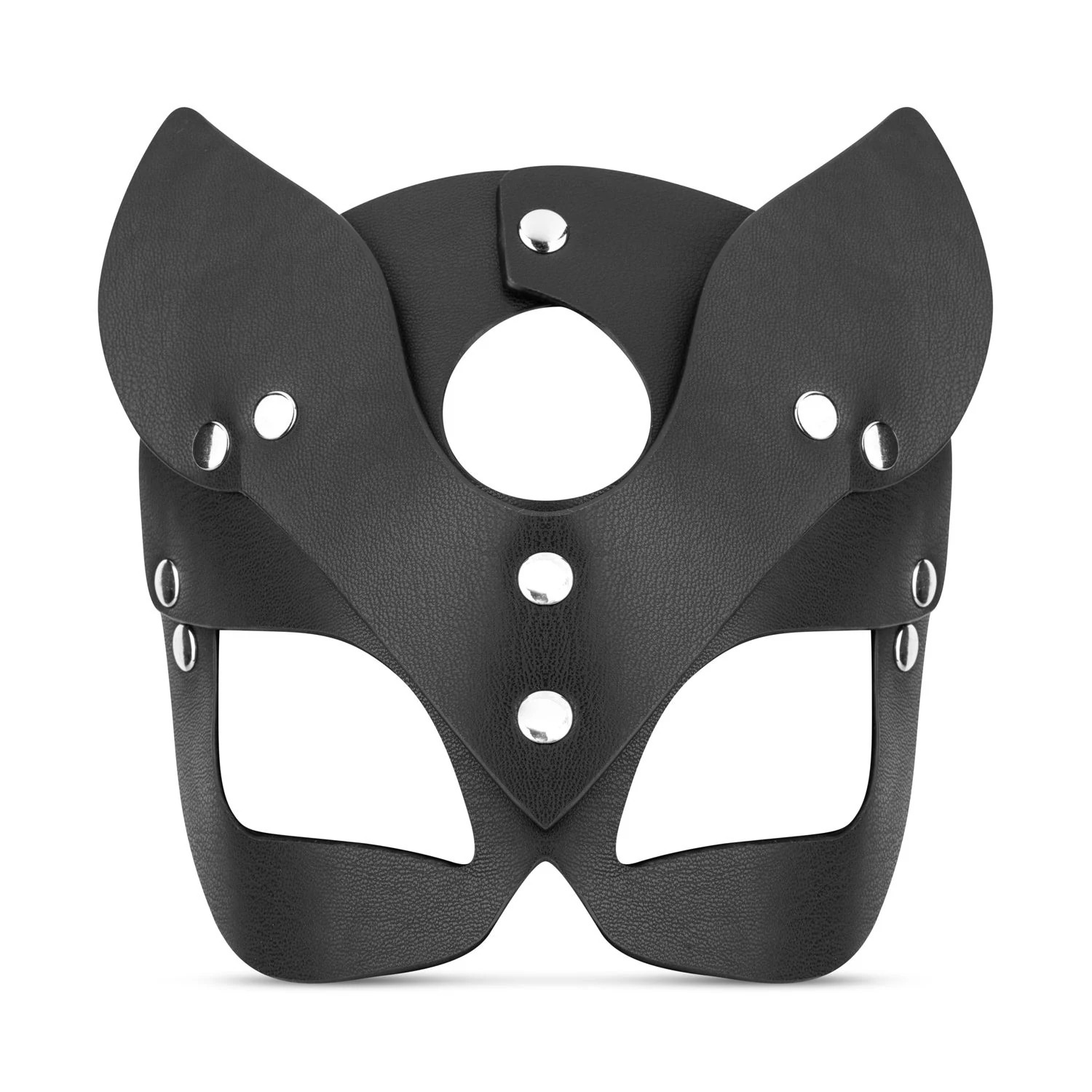 Schwarze Kinky Kitty Maske aus PU-Leder für Bondage und BDSM