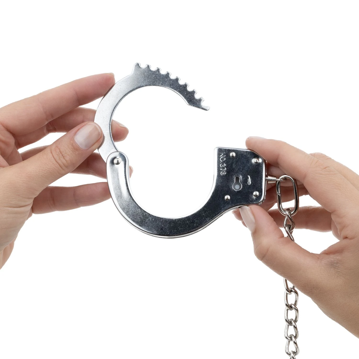 Metall Handschellen Silber mit Kette für kontrolliertes Zusammenspiel