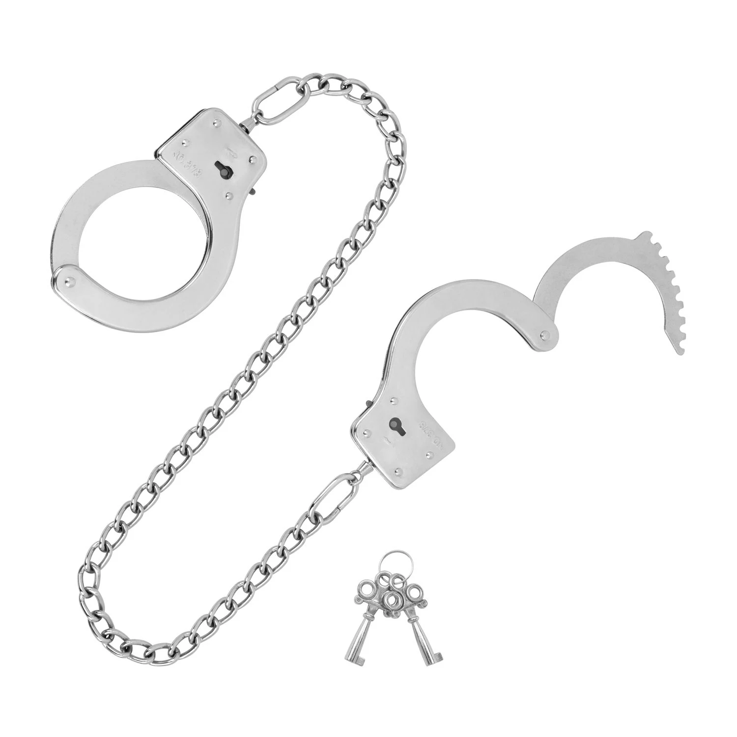 Metallhandschellen mit Schlüssel und Kette in zeitlosem Design