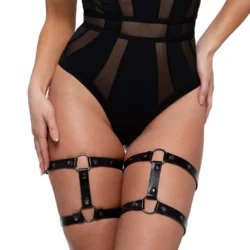 Bedroom Fantasies Oberschenkelgeschirr Schwarz mit Schnallen und Metallringen