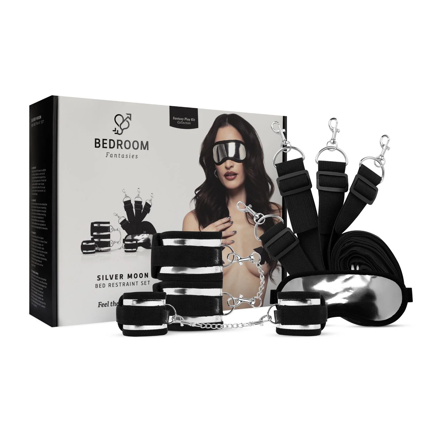 Bedroom Fantasies Silver Moon Bondage Set mit verstellbaren schwarzen Gurten
