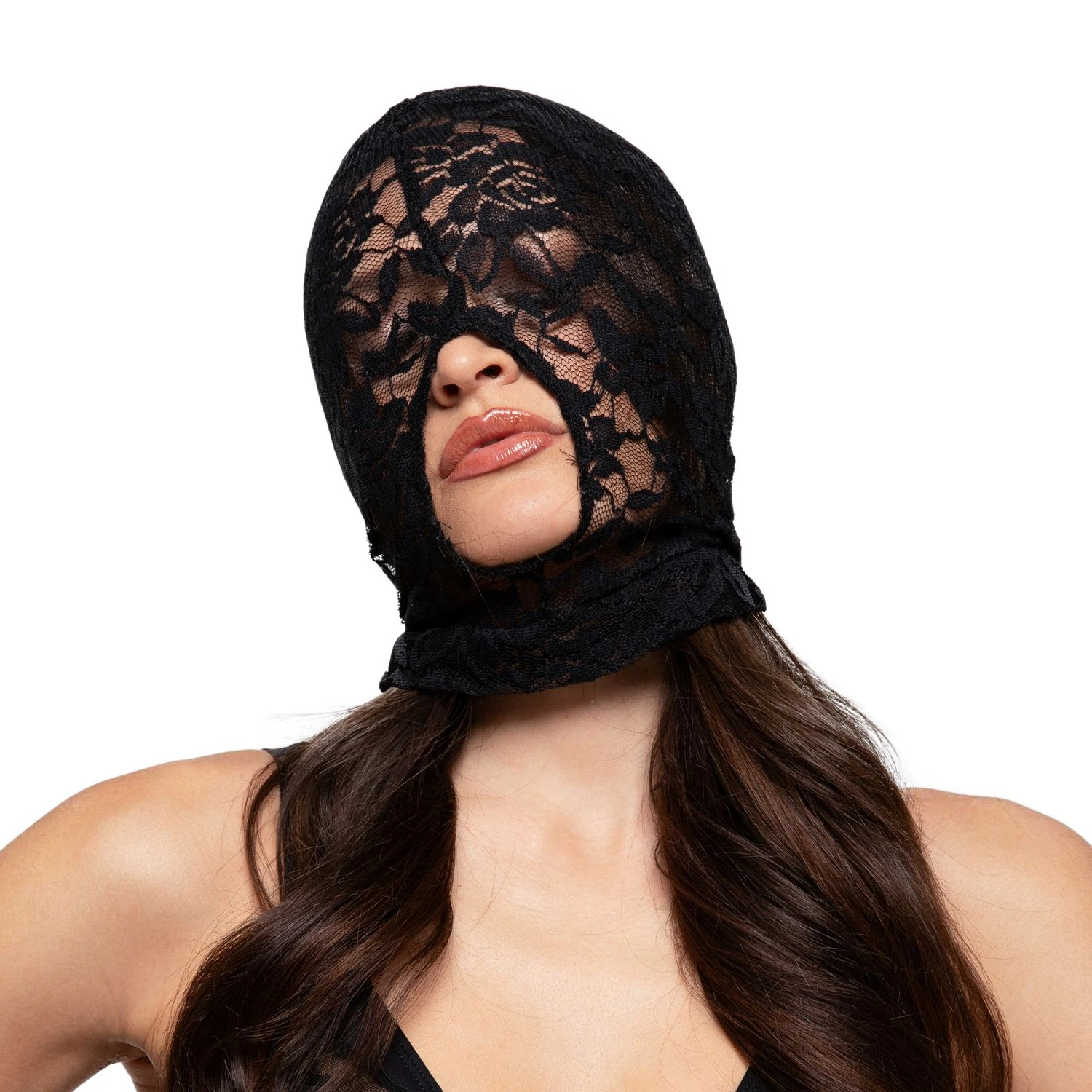 Bedroom Fantasies Spitzen BDSM Maske Schwarz mit Mundöffnung für BDSM-Spiel