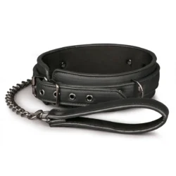Schwarzes Bondage Halsband mit Leine aus PU-Leder und Metall von Toys Fetish Collection