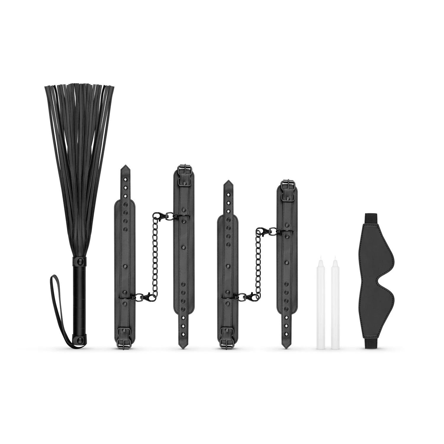 Verstellbare Handschellen aus Kunstleder im Bondage Set 5-teilig