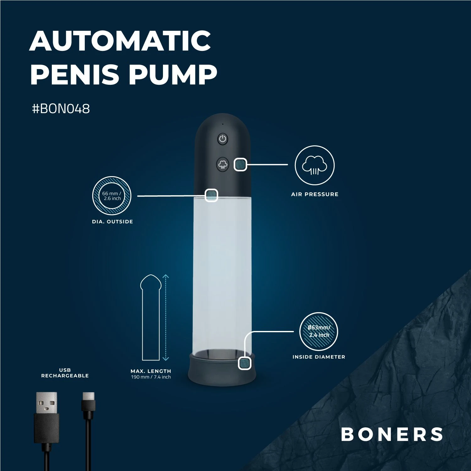 Boners Penis-Pumpe mit transparentem Zylinder für mehr Volumen und Umfang
