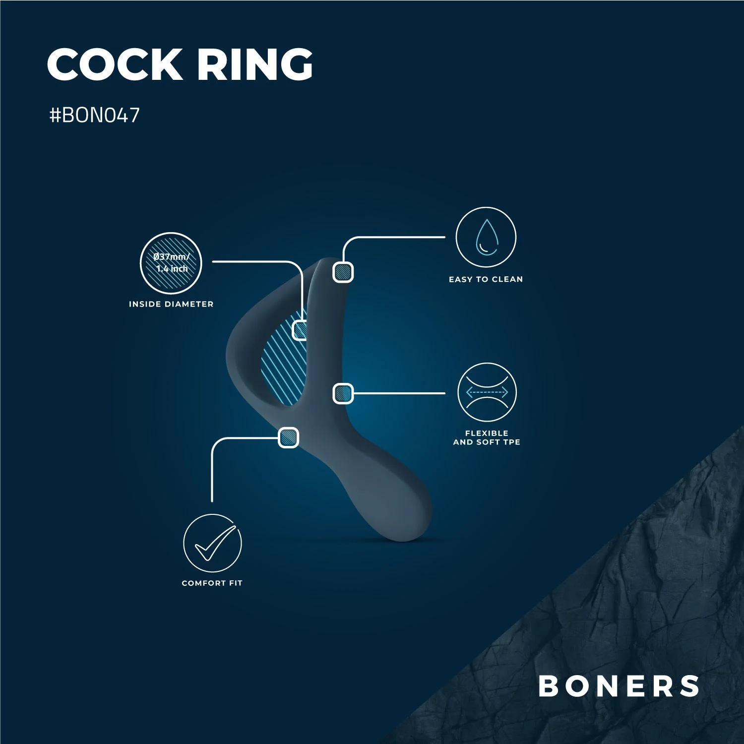 Blauer Cockring von Boners mit flexiblem und engem Sitz