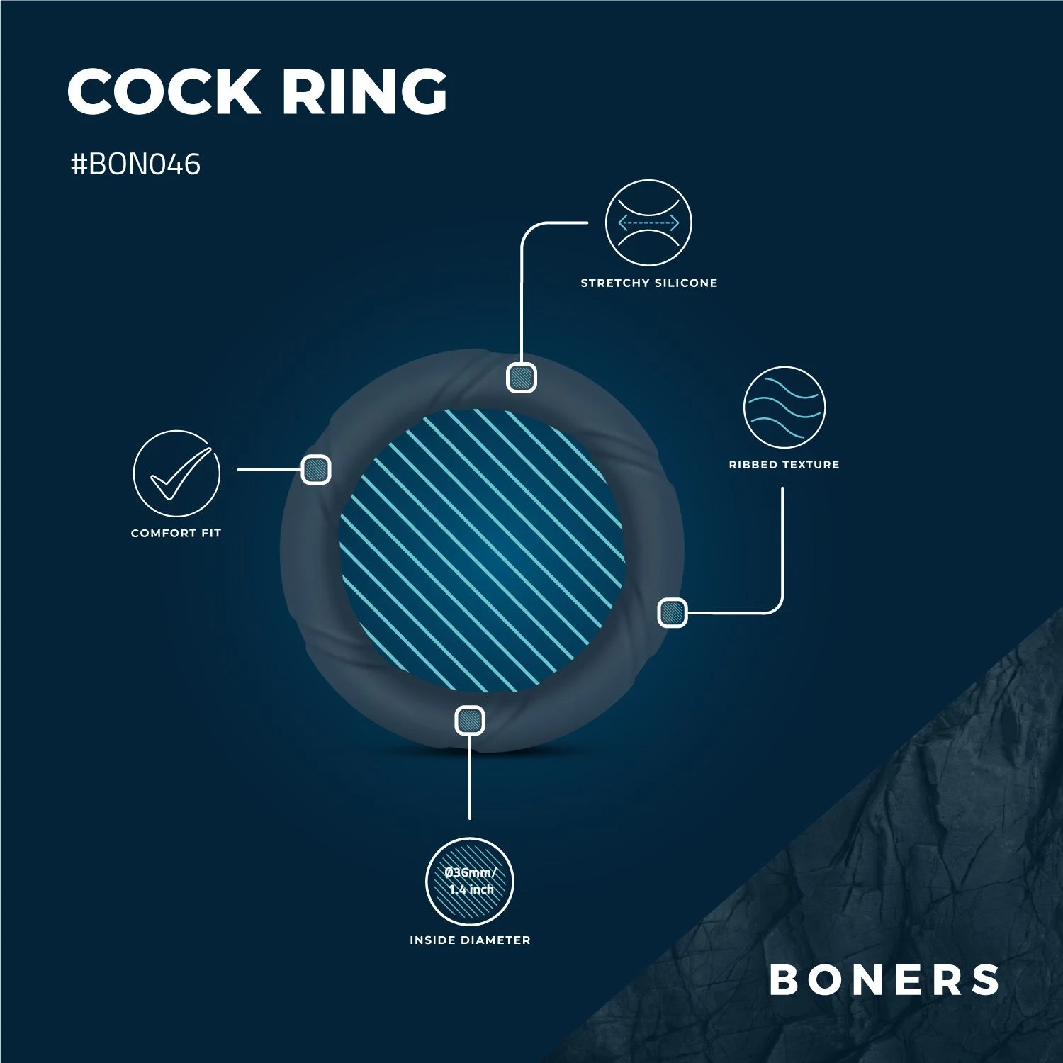 Blauer Boners Ergo Penisring für flexible und bequeme Passform