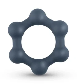 Boners Hexagon Penisring mit Stahlkugeln aus grauem Silikon