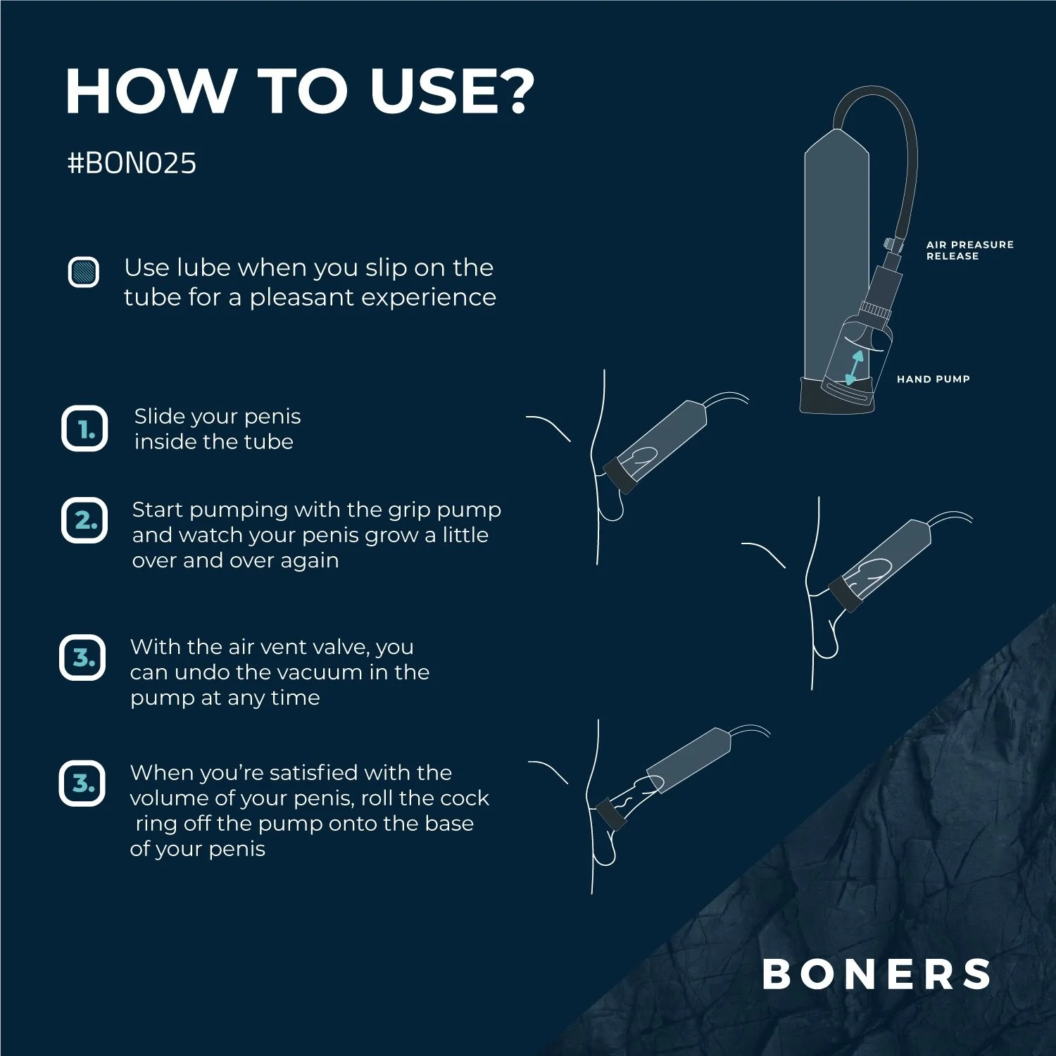 Durchsichtige Penispumpe von Boners mit Handpumpe und Entlüftungsventil